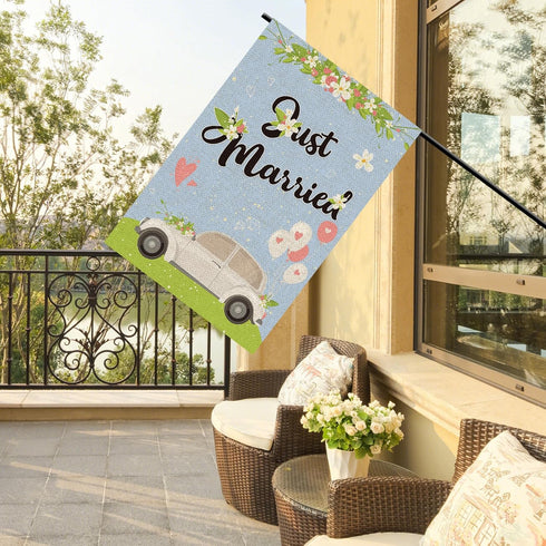 Just Married Garden Flag, Burlap Vertical Double Sided, Wedding / Engagement / Bridal Shower Party Decoration Yard Sign, Welcome to Our Wedding De...