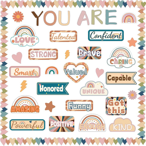Affirmation Station Boho Bulletin Board Decorations Set,Groovy Classroom Cutouts Decor,Inspirational Positive Bulletin Board Retro Classroom Wall ...
