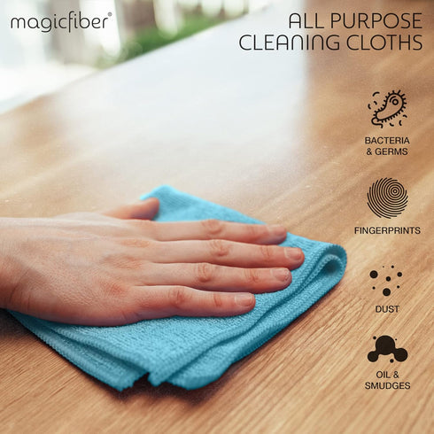 MagicFiber Glass & Window Cleaning Cloth (4-Pack, 13x13) Ultra-Soft, Reusable, Absorbent & Lint-Free Rags - Towels for Dusting, Glasses, Windows, ...