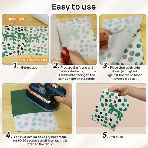 Catephe Medium Weight Interfacing Fabric for Sewing, 11.6" x 32.8yd Iron-On Fusible Interfacing, White Non-Woven Single Sided Apparel Interfacing ...