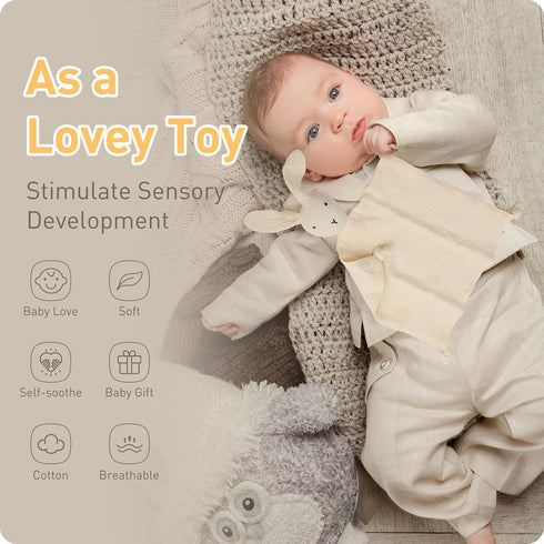 Newborn Baby Loveys Security Blanket Muslin Soft & Breathable,Organic Cotton Bunny & Lion Lovies for Baby New Born Boy Girl Unisex Baby Unique Neu...