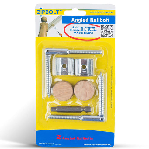 Zipbolt 11.560 Angled Railbolt — Angled Staircase Handrail to Newel Post Connector for Lower Connection, Residential and Commercial Installation, ...