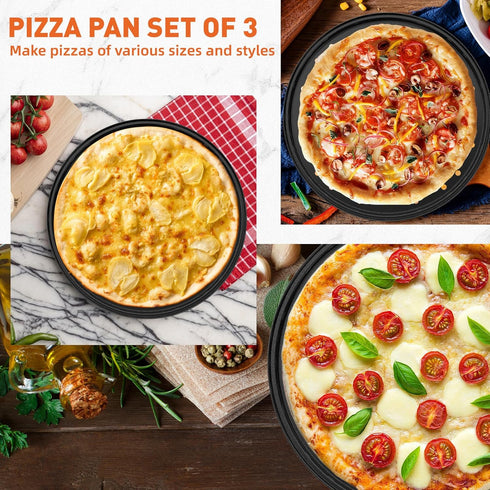 3PCS Round Pizza Pan with Holes, Nonstick Pizza Tray for Oven 9Inch, 11Inch, 12 Inch, Pizza Baking Pans, Perforated Carbon Steel Pizza Bakeware fo...