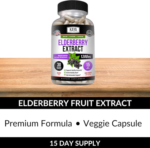 Kaya Naturals Elderberry Immune Support | Elderberry Extract, Rich Antioxidant Premium Elderberry Vitamins, 1200mg Immune System Booster Sambucus ...