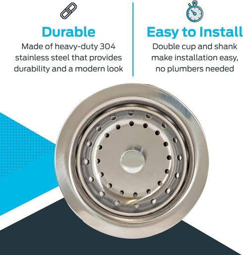EZ-FLO Kitchen Sink Strainer with Flange and Slip Joint Nut, Standard Shank with 3-1/2 Inch to 4 Inch Opening, Stainless Steel, 30017...