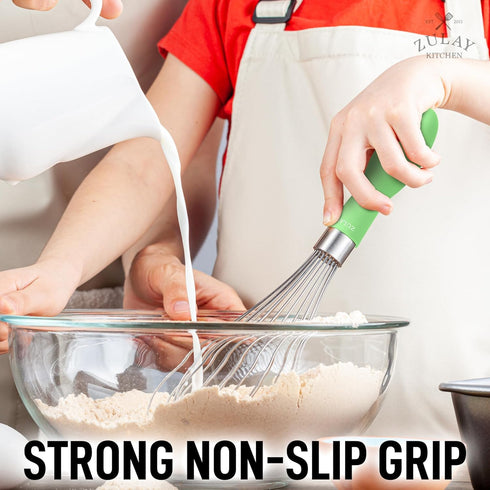 Zulay Kitchen Stainless Steel Balloon Whisk 12 Inch – Heavy Duty and Durable Wire Whisk with Non-Slip Silicone Handle for Blending, Whipping & Bea...