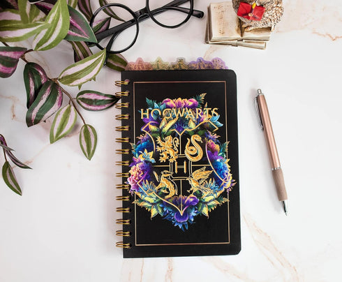 Harry Potter Hogwarts Crests 5-Tab Spiral Notebook | 75-Page Bound Sketchbook Journal, Work Memo Notepad With Lined Paper, Travel Diary Writing | ...