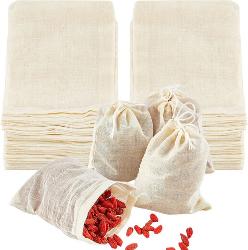 TUZAZO 50 Pack Reusable Tea Bags, Natural Unbleached Cotton Cheesecloth Bags for Straining, Drawstring Muslin Bags, Sachet Bags, Coffee Tea Brew B...