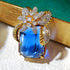 Gorgeous Floral Cobalt Blue Large Faceted Stone Brooch Gold Tone...