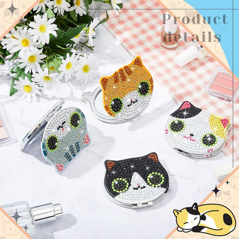 Marsui 4 Pcs Diamond Painting Compact Mirror DIY Pocket Mirror with Diamond Art Cover Portable Magnifying Folding Purse Mirror Diamond Art Kits fo...