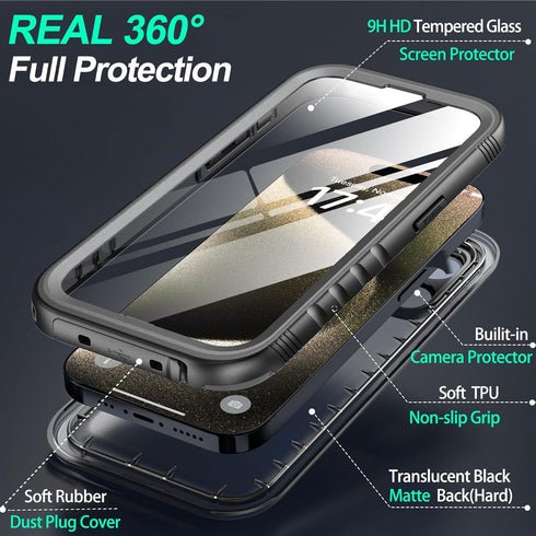 SOKUSIN for iPhone 15 Pro Max Case Waterproof - Shockproof Drop Proof Dustproof Phone Case with Built in Tempered Glass Screen Protector, 360 Full...