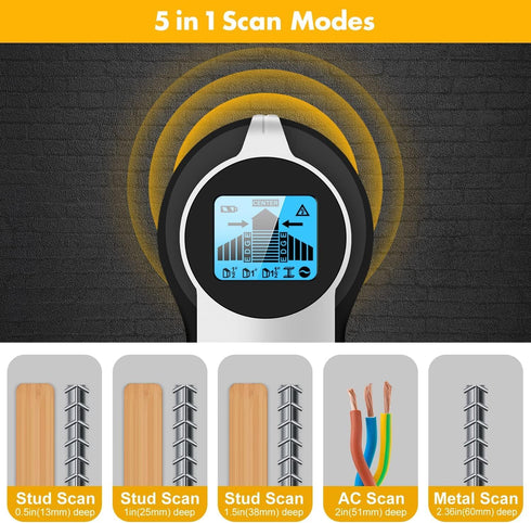 Stud Finder Wall Scanner 5 in 1 Upgraded Electronic Wall Scanner with Battery for Wood Metal and AC Wire Detection,HD LCD Display and Audio Alarm...