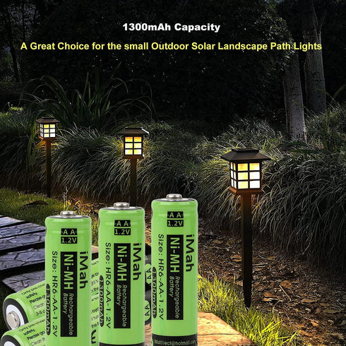 iMah 10-Pack AA Rechargeable Batteries for Solar Lights 1.2V 1300mAh Ni-MH, Also Work with Garden Lamps, Remotes, Mice and Other Household Devices...