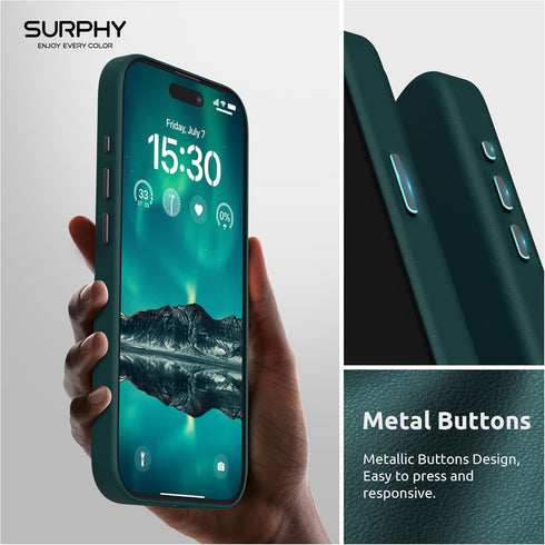 SURPHY Designed for iPhone 15 Pro Leather Case with Screen Protector Compatible with MagSafe, Faux Leather Case (Metallic Buttons & Microfiber Lin...