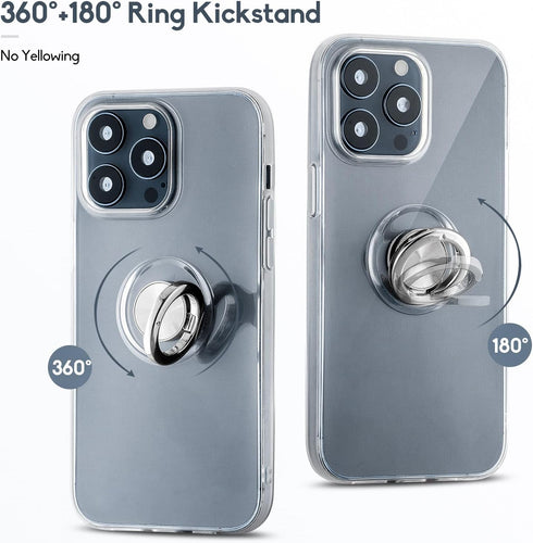 Crystal Clear Case for iPhone 15 Pro Max with Ring Holder Magnetic Kickstand Anti Yellowing Military Grade Drop Protection Bumper Cover Case Trans...