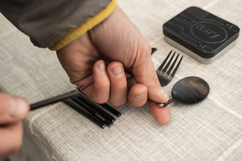 Outlery Portable Stainless Steel Cutlery Set (Black) -Travel Silverware with Case for Easy Transport - Designed for On-The-Go Dining for Modern No...