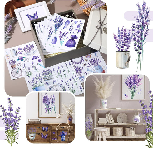 BBTO 12 Sheets Rub on Transfers for Crafts and Furniture Rub on Transfer Stickers Rub on Decals for Wood DIY Paper Home Decor, 5.5 x 5.7 Inch(Lave...