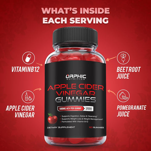 Apple Cider Vinegar Gummies - 1000mg - Formulated to Support Normal Energy Levels & Gut Health - Supports Digestion, Detox & Cleansing - ACV Gummi...