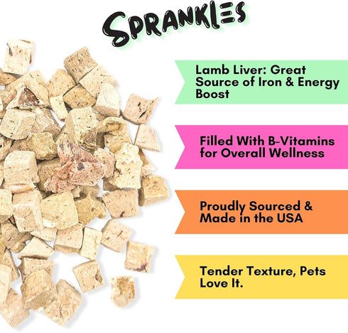 Freeze Dried Lamb Liver Treats for Cats & Dogs - Single Ingredient All Natural Grain-Free, High Protein, Made in USA - Perfect for Training, Toppe...