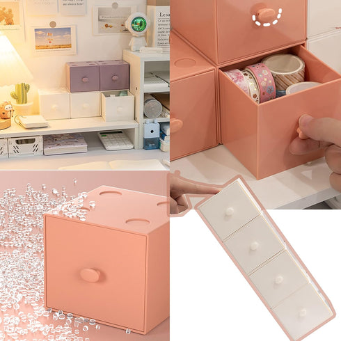 PTSGCAI 2Pack Small Desk Organizer, Cute Stackable Organizer Drawers, Desktop Drawer for Craft Storage, Stacking Desktop Organizer for Office and ...