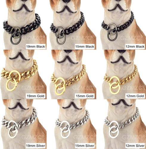 Dog Chain Collar High Rose Gold Polished 12MM Stainless Steel Cuban Link Strong Heavy Duty Chew Proof Walking Chain Leash Collar for Small Medium ...