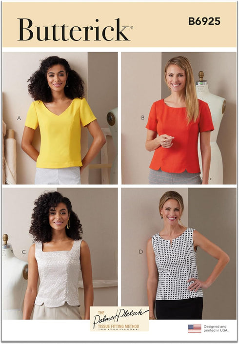 Butterick Misses' Semi-Fitted Tops Sewing Pattern Kit by Palmer/Pletsch, Design Code B6925, Sizes 8-10-12-14-16...