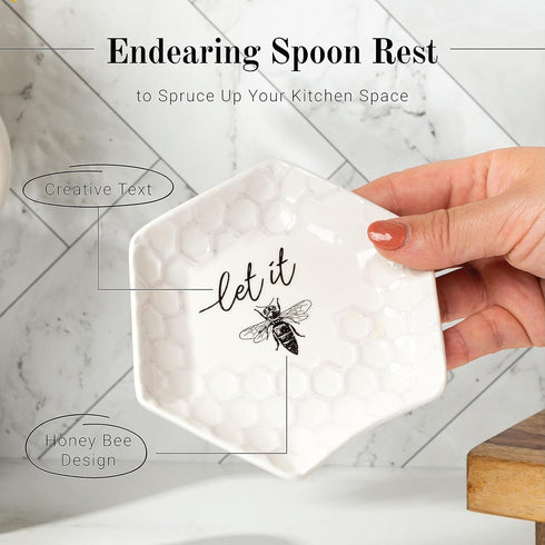Youngs Ceramic Bee Spoon Rest, Large Spoon Holder for Stove Top for Cooking Spoons Spatula?Ladle, Heat Resistant Utensil Rest for Countertop, 5"x5...