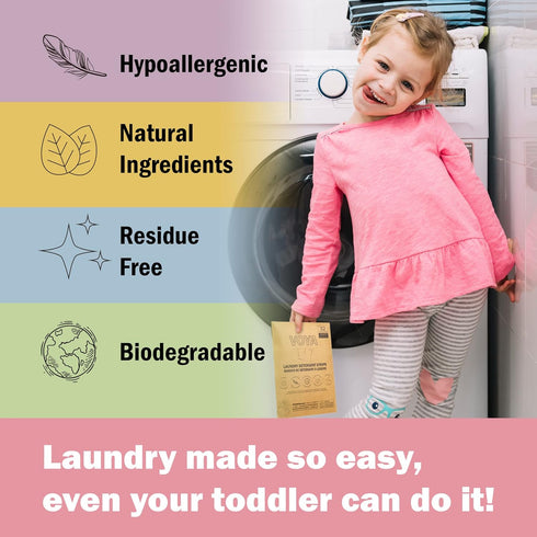 VOYA Unscented Natural Laundry Detergent Sheets (32 Loads) - Eco Friendly Hypoallergenic Baby Organic Laundry Soap Sheets, Premeasured Travel Dete...
