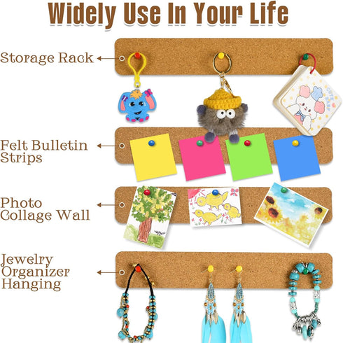 Small Cork Board, 12 Pack 15 x 2 x 0.5 in Adhesive Cork Board Strips for Walls Office with 50 Push Pins for Paste Notes, Photos, Schedules, Photos...
