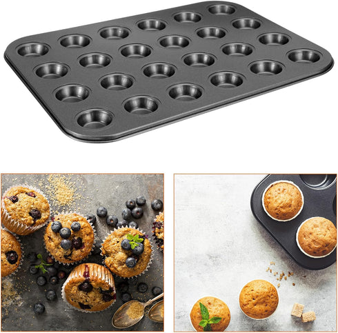uxcell Cupcake Pan, 24-Cup Non-Stick Muffins Pan Round Cupcake Tins Baking Pan Bakeware Carbon Steel Cake Molds for Baking, Making Muffins Cakes, ...