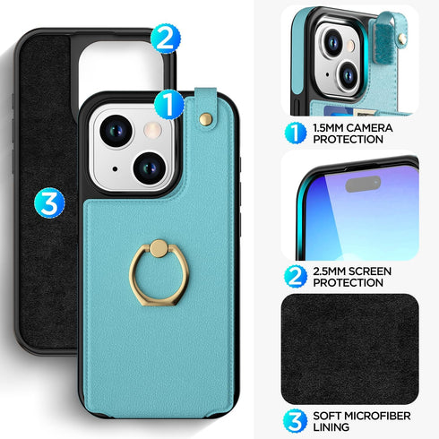 AICase Card Holder Case Compatible with iPhone 15 Plus, Wallet Phone case Protective Cover for Women with Ring Kickstand and 8 Credit Card Slots, ...