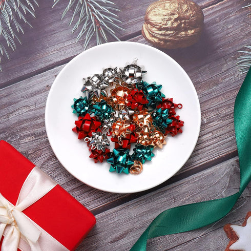 CEALXHENY 25PCS Christmas Charms for Jewelry Making Red Green Xmas Bow Charm Pendants for DIY Earring Bracelet Necklaces Holiday Clothes Sewing Ba...
