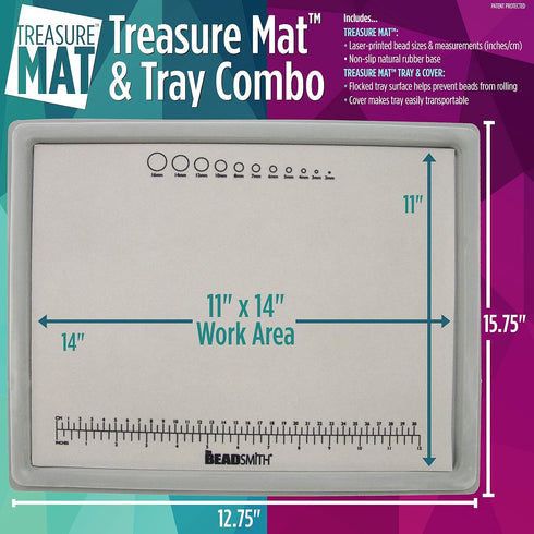 The Beadsmith Treasure Mat Tray and Mat - 11 x 14 Inches - Grey Flocked Tray with Cover - Non-Slip, Rubber Base Mat - Design Board for Jewelry Mak...