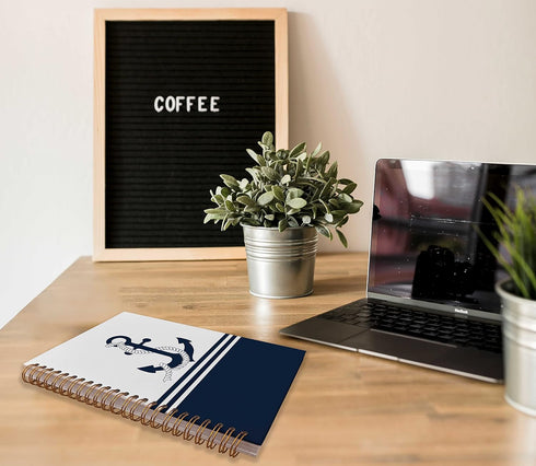 Navy Nautical Anchor Rope Ship Steering Wheel Lined Spiral Journal Notebook 8.3×5.5 Inches Hardcover College Ruled Notebook for Work Note Taking J...