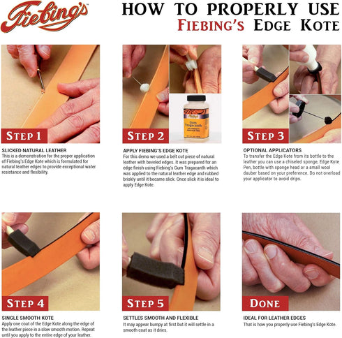 Fiebing's Edge Kote (4oz, Light Brown) - Leather Edge Paint for Shoes, Furniture, Purses, Couches, Belts - Flexible, Water Resistant, Semi Gloss C...