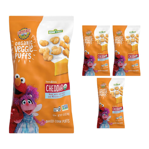 Earth's Best Organic Veggie Puffs for Toddlers 2 Years Old and Up, Cheddar Flavor, 1.55 Ounce Bag (Pack of 4)...
