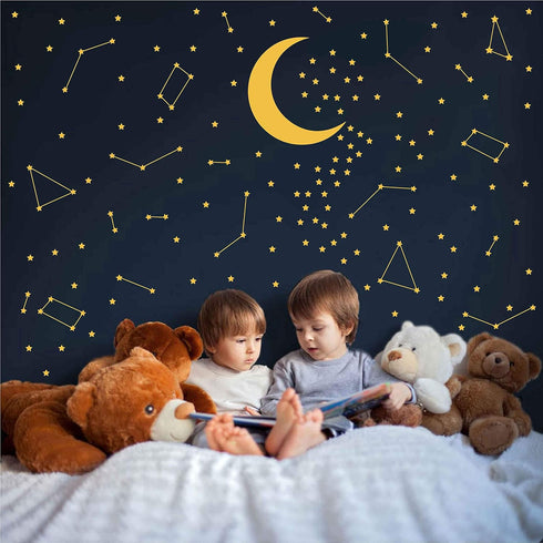 190 Gold Star Constellation Wall Decal Kids Bedroom Removable Decoration Outer Space Nursery Sticekrs Zodiac Astronomy Art Mural Decor ZB162 (Gold...