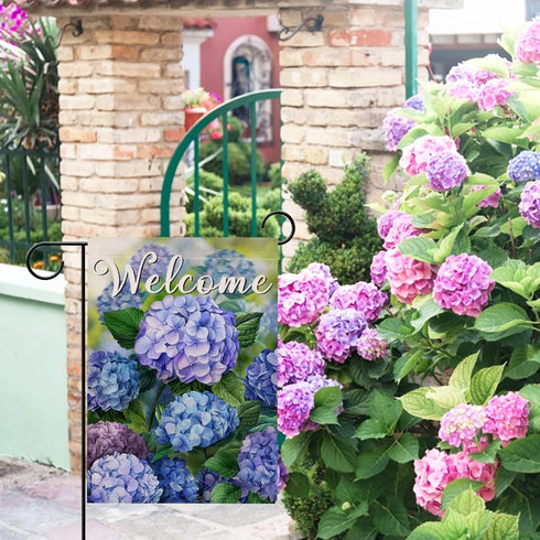 Welcome Spring Floral Flowers Garden Flag Double Sided, Hydrangea Decorative Yard Outdoor Home Small Decor, Summer Farmhouse Burlap Outside House ...
