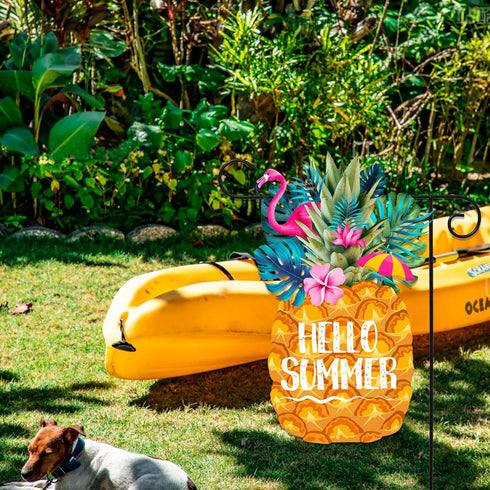 Hello Summer Pineapple Garden Flag Tropical Flamingos Double Sided Outside Pineapple Yard Flag Holiday Party Yard Outdoor Decoration...
