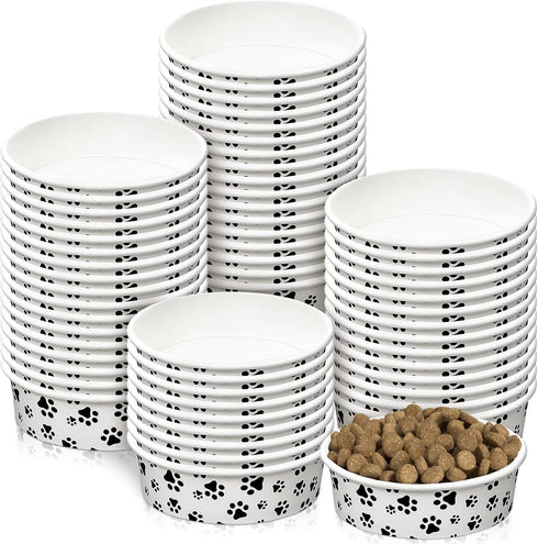 30 Pieces Disposable Dog Bowls Small Pet Feeding Bowls with Printed Pattern Dog Dishes for Small Dogs Pet Paper Food Bowls Travel Bowls for Feedin...