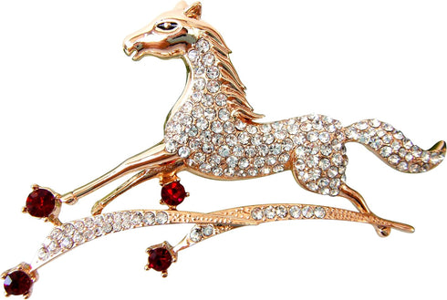 Navachi 18k Gold Plated Crystal Galloping Steeds Horse Brooch Pin...