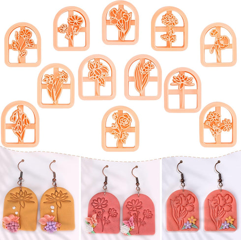 Puocaon Birth Flower Clay Cutters - 12 Pcs Birth Flower Clay Earring Cutters for Polymer Clay Jewelry Making, Birth Month Clay Cutters Botanical F...
