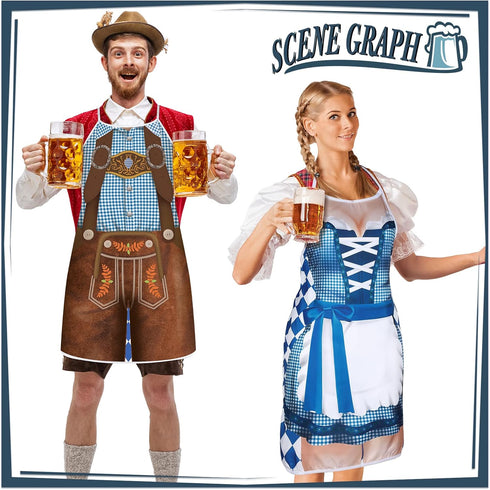 Hillban 2 Pcs Oktoberfest Mardi Gras Apron Couples Cooking Aprons German Party Costume for BBQ Baking Chef Kitchen Gifts (Fresh Style)...