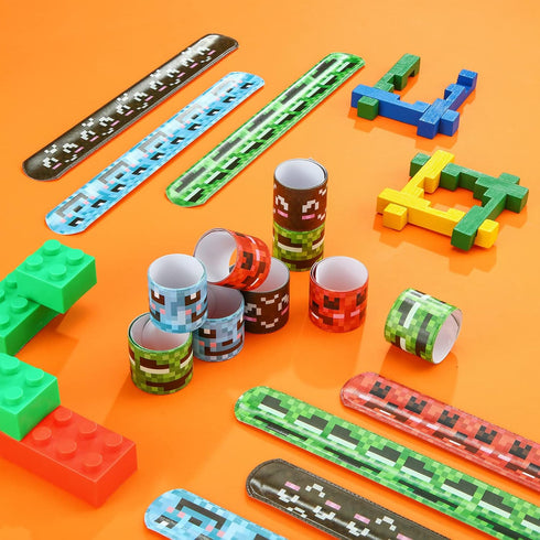 48 Pieces Pixel Slap Bracelet Pixelated Miner Party Pixelating Snap Bracelets Multi Colorful Party Supplies for Pixel Craft Themed Video Game Birt...