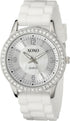 XOXO Women's Rhinestone Bezel Watch with White Silicone Strap, Mother-of-Pearl Sunray Dial, Quartz Movement, 40mm Stainless Steel Case, Fits Wrist...
