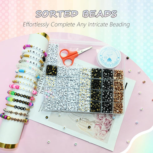 Amaney 1500 Pieces 6 Colors 4x7mm Round Acrylic Alphabet Letter Beads A-Z Mixed and Crystal Line for Jewelry Making...