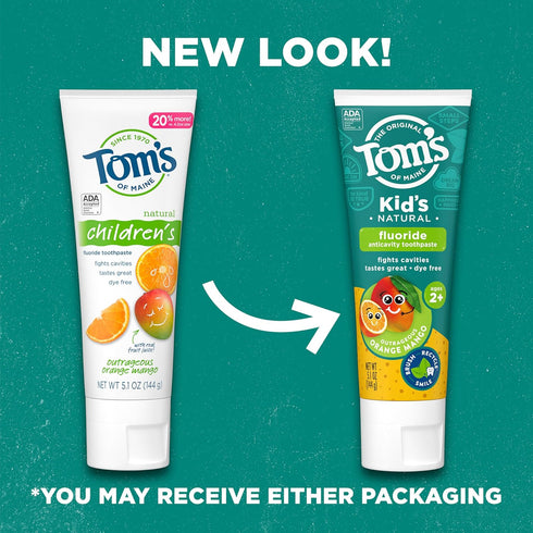 Tom's of Maine ADA Approved Fluoride Children's Toothpaste, Natural Toothpaste, Dye Free, No Artificial Preservatives, Outrageous Orange Mango, 5....