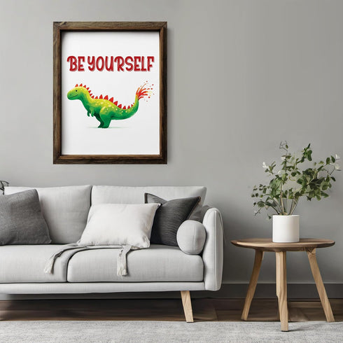 Posterizer 1 pcs-Be yourself-Cute Dino quote-Kids Room Art-Motivational & Inspirational Art-Gift for Daughter, Son, Kids-decor for nursery toddler...