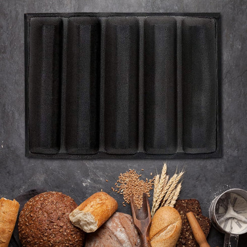 Estink Silicone Pan, Oblong Shape Bread Molds French Bread Baking French Bakeware Tray 5 Loaf NonStick Baking Liners Mat for Frozen Dough Whole-Wh...