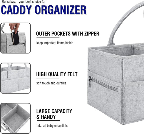 Runsabay. Nursery Basket-Baby Diaper Caddy Organizer for Changing Table-Portable Holder Tote Bag-Car Organizer with Removable Divider-Best Shower ...